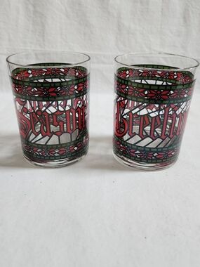 Holiday 'Season's Greetings' Stained Glass Style Glass Tumblers - Set of 2